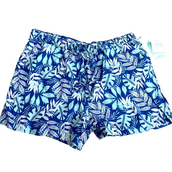 💙🤍NWT Sigrid Olsen washable linen shorts size L.  Drawstring waist w/ pockets! - Picture 1 of 6